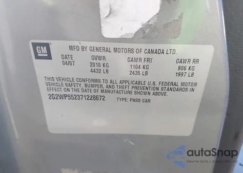 2007 Pontiac Grand Prix из США, поврежденный, VIN 2G2WP552371228672